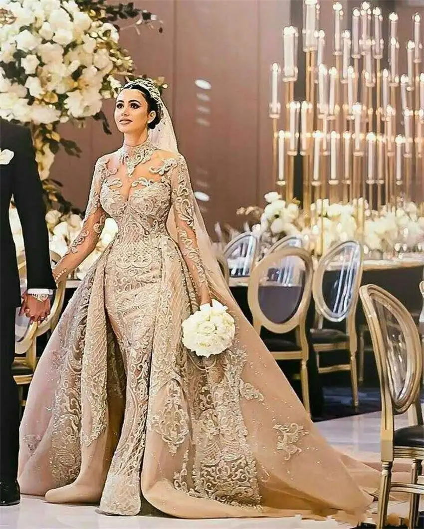 Luxury-Mermaid-Wedding-Bridal-Veil-2019-champagne-High-Neck-Long-Sleeve-Vestido-De-Noiva