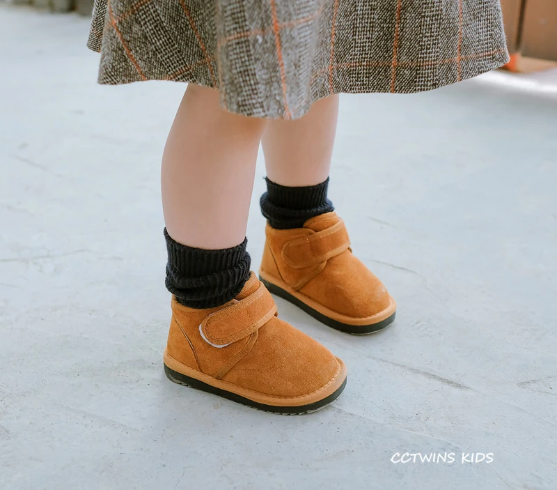 CCTWINS/детская обувь; коллекция года; Сезон Зима; модные детские зимние сапоги из натуральной кожи; мягкая теплая обувь для девочек; черные короткие сапоги; SNB048