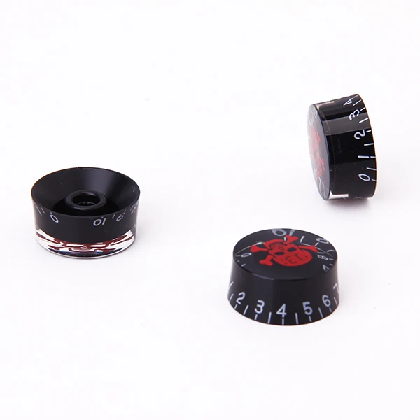3pcs Black Speed Control Knobs for Electric Guitar w/ Red Skull Head Crossbones