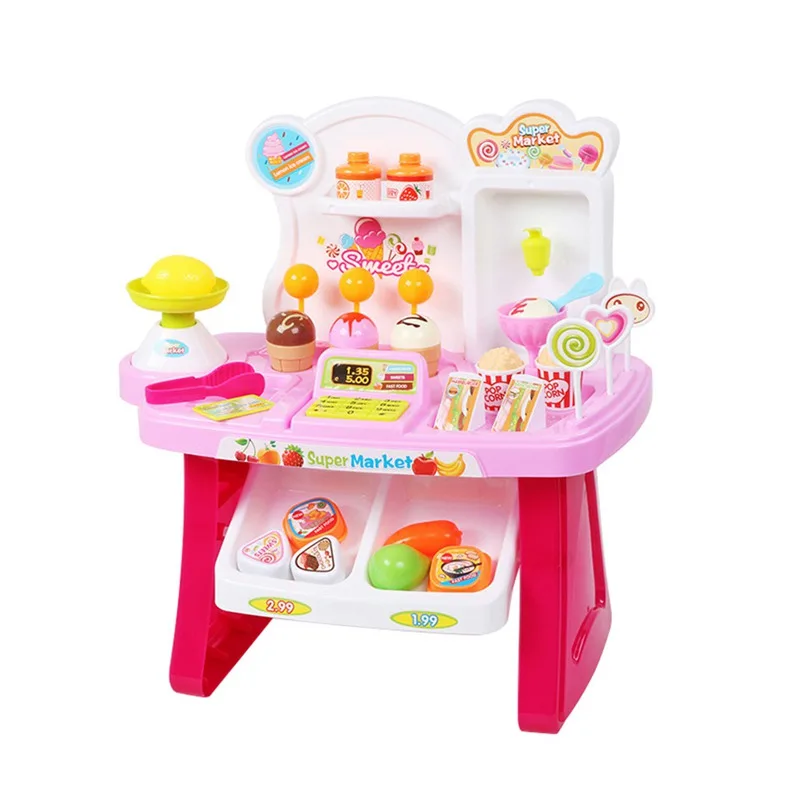 Розовый 1 комплект детской одежды многофункциональная имитационная мини сканер штрих-кода супермаркет кабель кассира Мороженое конфет поставщика кухонной музыкальные игрушки