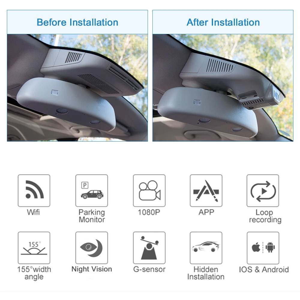HAIZHEN Dash Cam, автомобильный видеорегистратор, камера, WiFi, приложение, управление, 1080 P, HD, ночное видение, скрытый стиль, Dashcam для Benz, видео рекордер