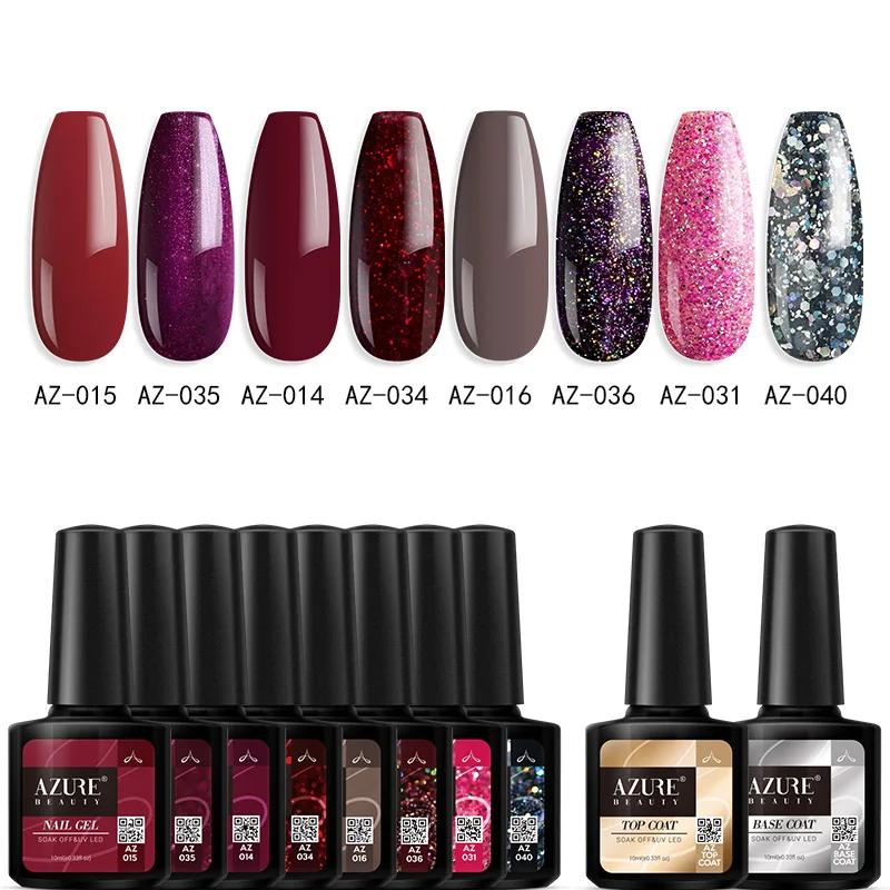 Azure beauty 10 шт./лот Платиновые Блестки УФ-Гель-лак для ногтей Набор лаков для ногтей впитывающий Полупостоянный Гибридный гель нужен для лечения светодиодной лампы