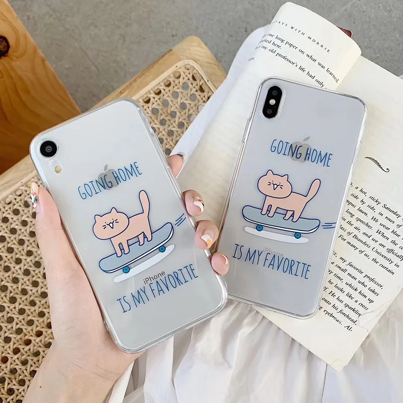 

Cuudly Cartoon Cat Ultra Thin Transparent Phone Case For iphone 7 6 6S 8 Plus Case For iphone X XR XS MAX Funny Animal Soft case
