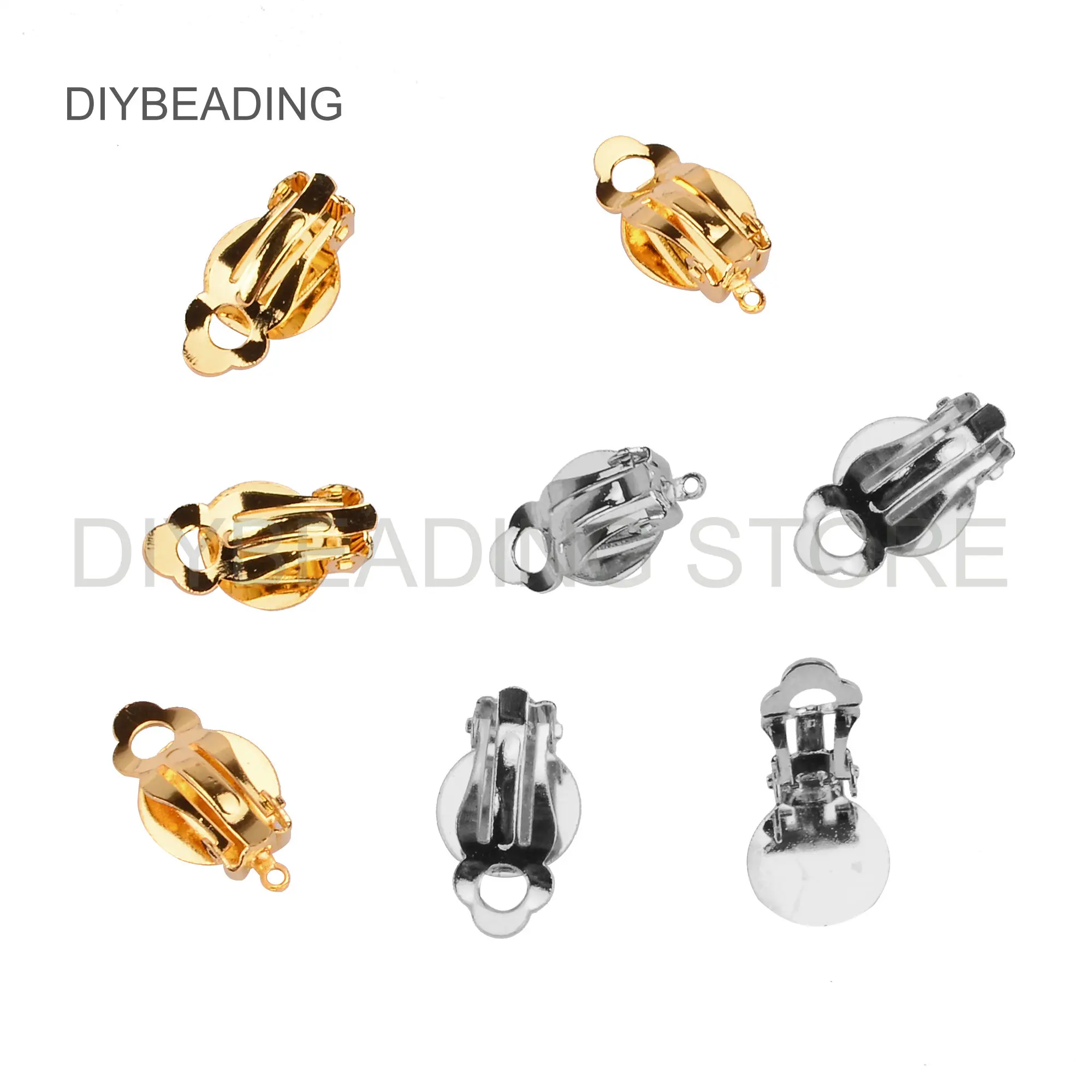 

20-100 Pc Clip On Earring/ Glue on Pad/Clip Base Setting for Non-Pierced Ear/ Gold/ White Gold Plated Brass Earring Post Finding