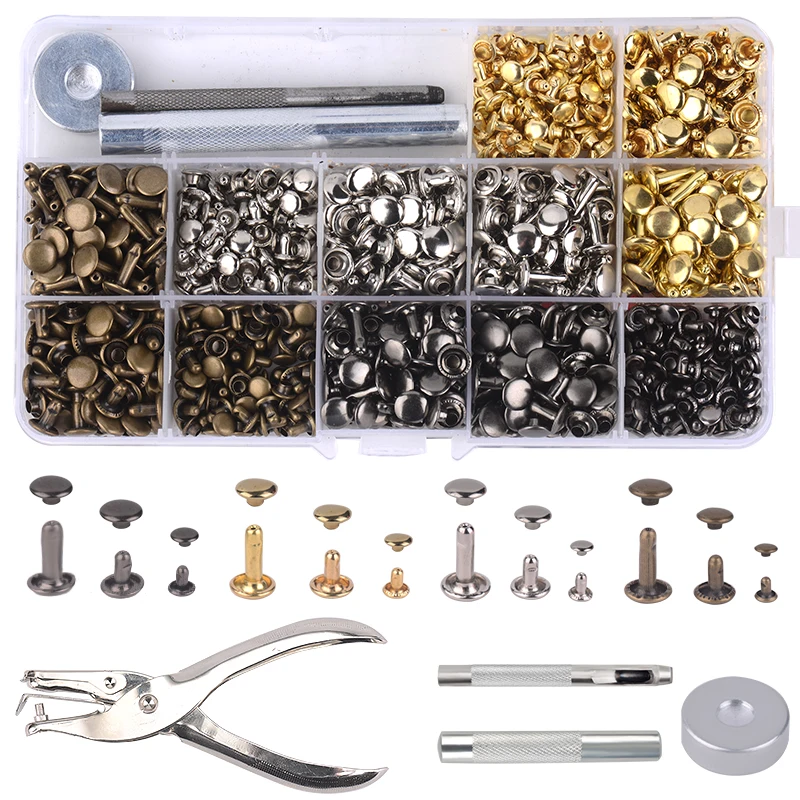 Leather Rivet Kit 180/360 Double Cap Brass Sets with Setting Tools for Repair and Crafts 4 Colors 3 Sizes | Дом и сад
