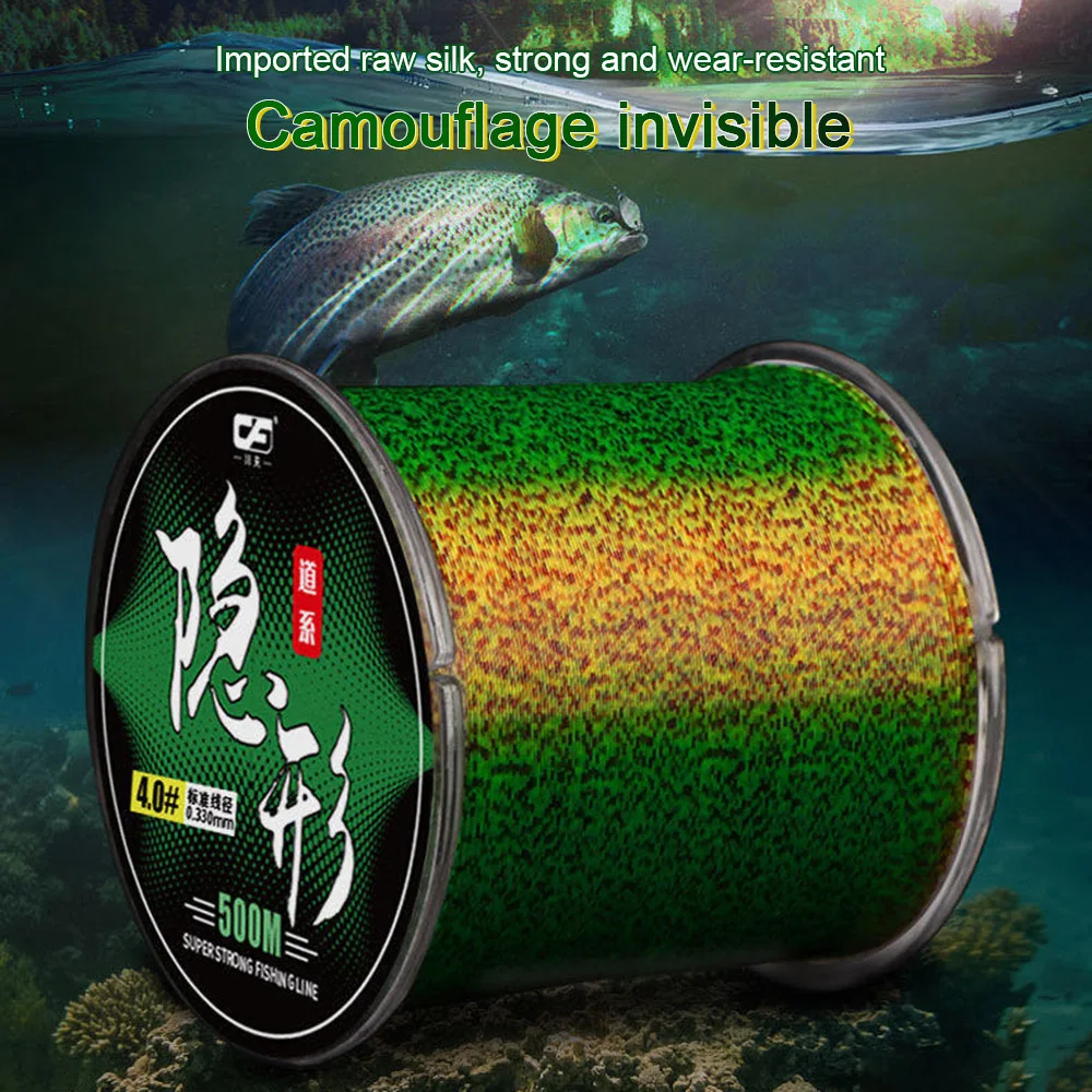 500m linha de pesca fluorocarbon invisível super forte spoted linha 3d afundando linha de pesca de náilon biônico monofilamento linha de peixes