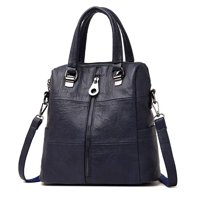 Консервативный Для женщин кожаные рюкзаки Винтаж женская сумка Sac a Dos дамы Bagpack Сумки и рюкзаки, школьные сумки для девочек «3 в 1» - Цвет: Синий