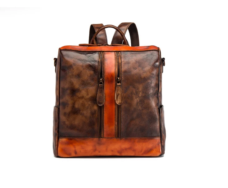 Brown Backpack Женский рюкзак из натуральной кожи в стиле ретро, рюкзаки из натуральной воловьей кожи, школьная сумка на плечо из натуральной кожи, модная женская сумка - Цвет: Brown Backpack