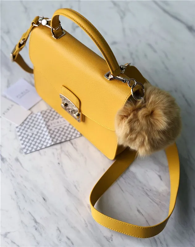 Оригинальные женские сумки FURLA, высокое качество, большие размеры, женские меховые кожаные сумки горчичного желтого цвета, размер 23 см* 8 см* 17,5 см