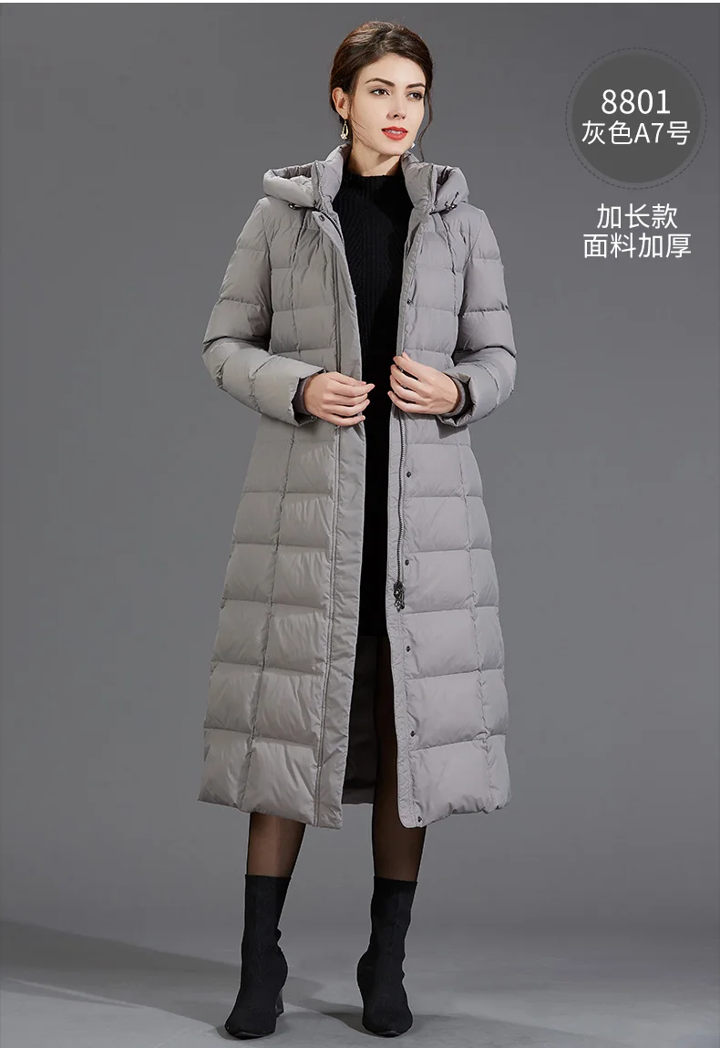 Зимнее пальто для женщин, корейский 90% белый пуховик на утином пуху, Женская Толстая длинная куртка-пуховик, теплая парка, Abrigos B-8801, YY1638