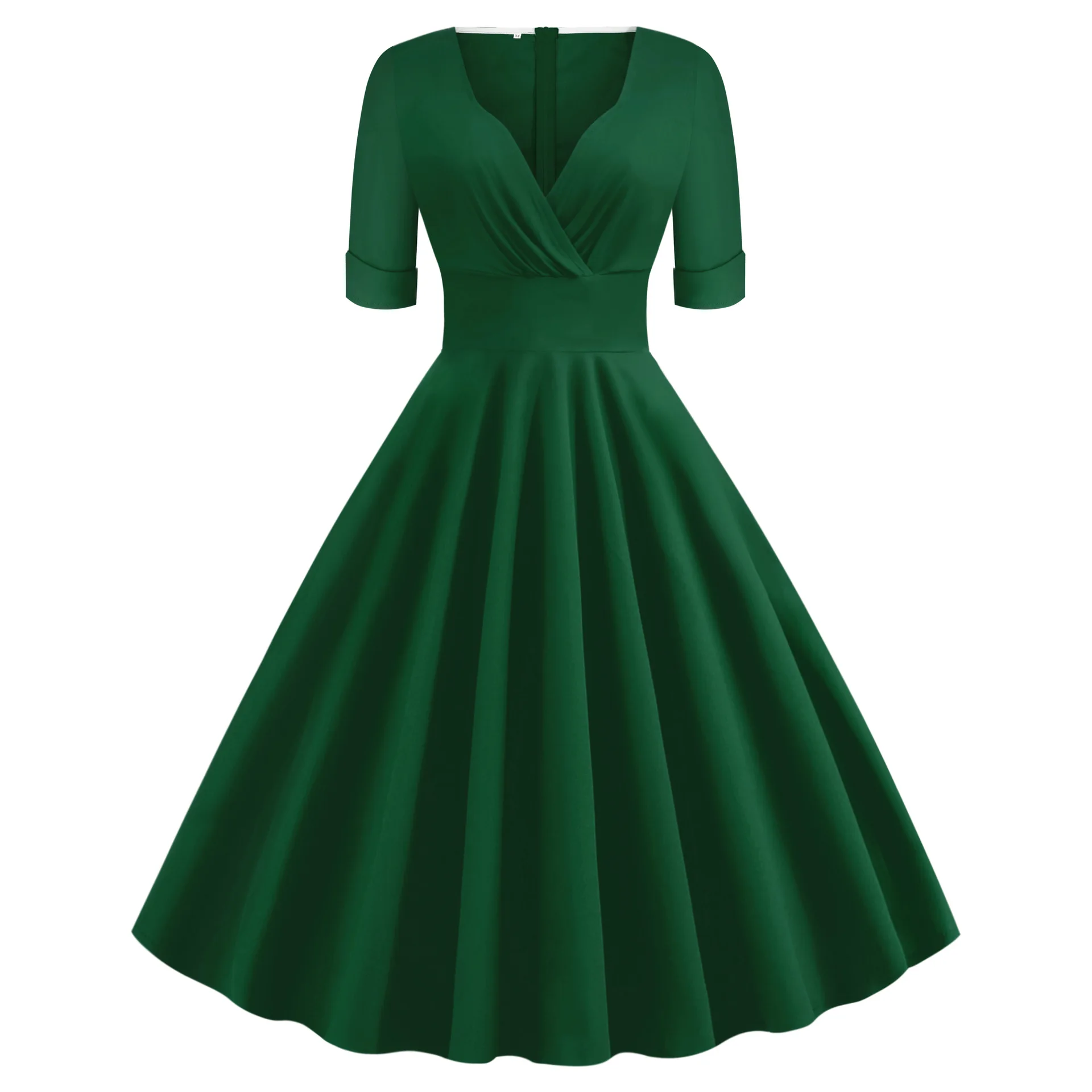 Зеленый SISHION 50s 60s ретро винтажное платье VD1261 женское с коротким рукавом и v-образным вырезом элегантное Хлопковое платье в стиле рокабилли женская элегантная одежда - Цвет: Зеленый