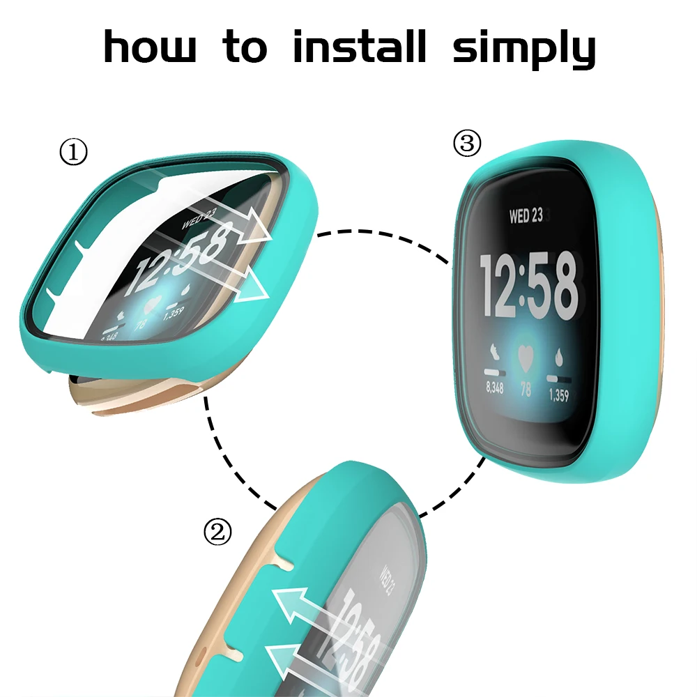 Glass+Case Full Cover For Fitbit Versa 3 Sense Watch Case Screen Protector Fitbit Smart Watch Shell