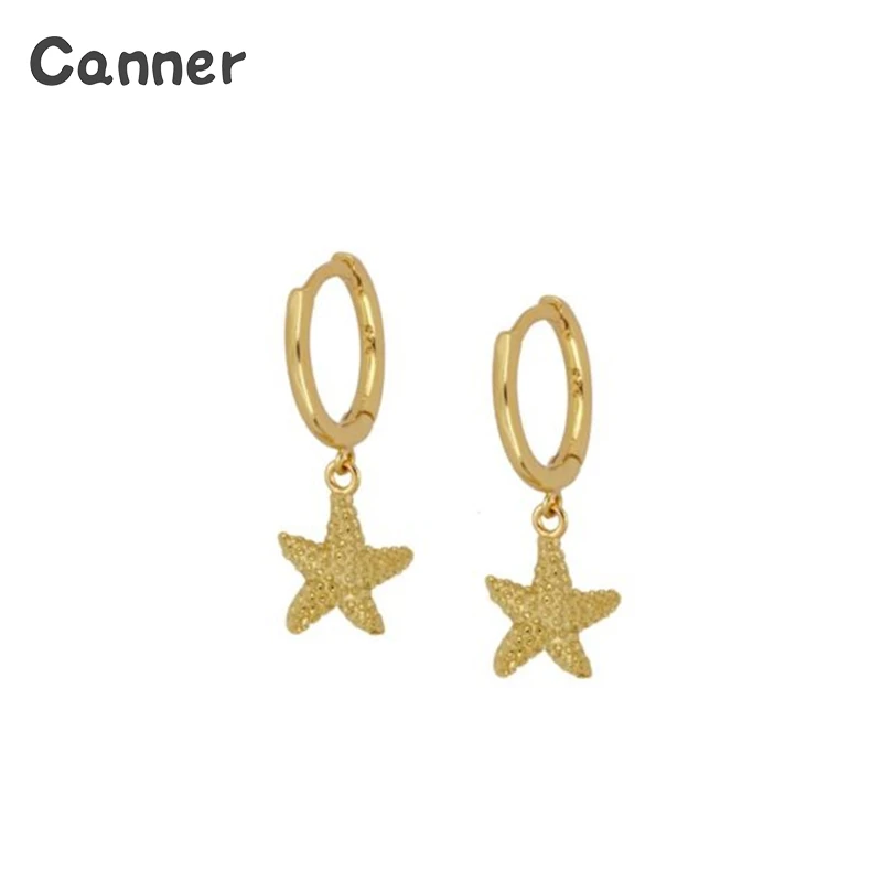 

Canner Small Starfish Pendant Hoop Earrings for Women Girls Wedding Earrings 925 Sterling Silver Jewelry Oorbellen Voor Vrouwen