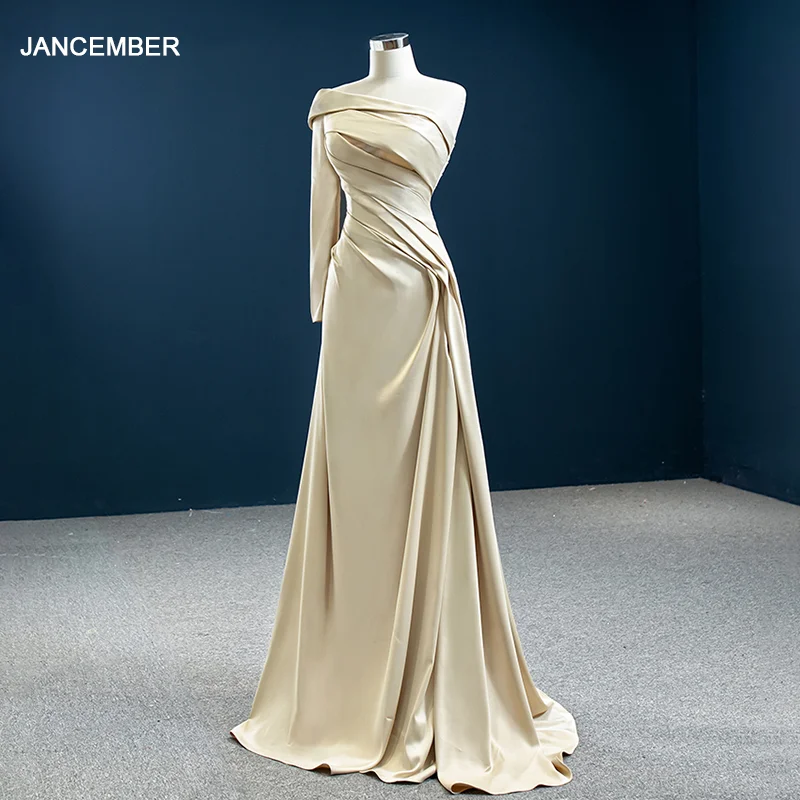 J67138 Simple Elegant One-Shoulder Long Sleeve Evening Dress 2020 Lace Up Back A-Line Floor-Lenght вечернее длинное платье 1