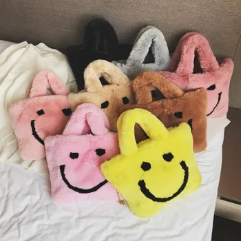 

Autumn and winter smiley face messenger bag handbag cute cartoon plush shoulder bag