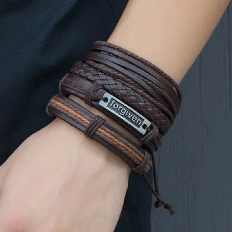 Мужской плетеный кожаный браслет в богемном стиле 2019|Браслеты с шармами| |
