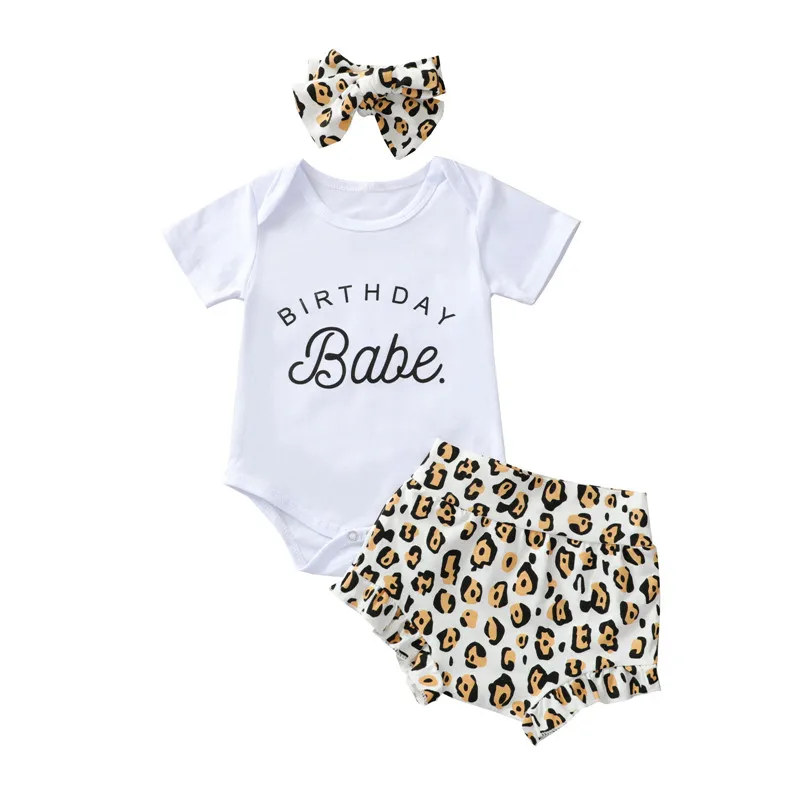 Baby Summer Clothing Sets Toddler Newborn Baby Girls Letter Bodysuits+Floral/Leopard Print High Waist Shorts+Headband Outfits Baby Clothing Set discount Baby Clothing Set