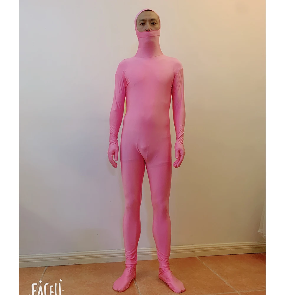 Chicos rosados, disfraces de Zentai personalizados de Joji rosado, traje de gato, disfraces de Halloween, mono para adultos, cremallera en la entrepierna, ojos abiertos, boca abierta