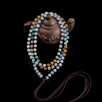 

Natural a goods three-color jade pendant pendant pearl jade necklace men and women jade beads off the public hanging longrope