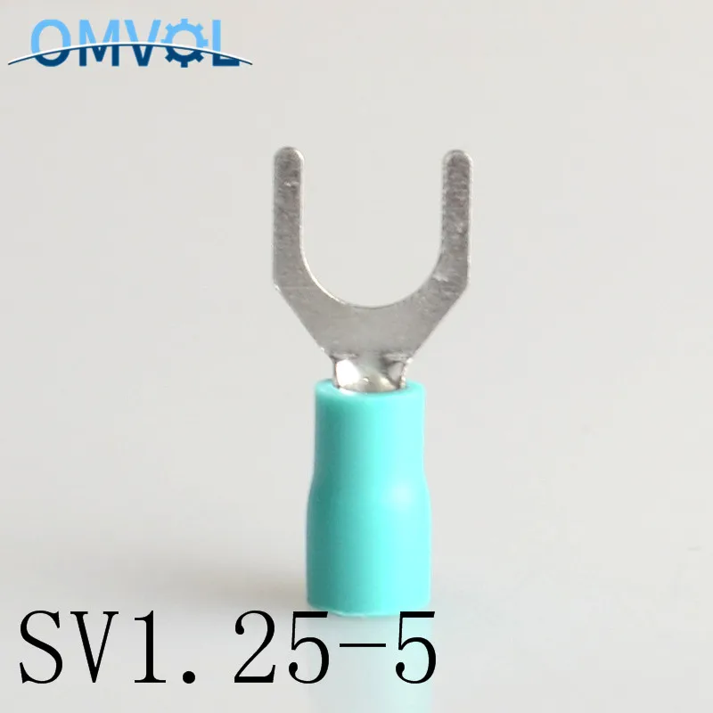 50 шт. SV1.25-5 желтый Furcate кабель провода разъем Furcate предварительно изолирующие Вилка Лопата 22~ 16AWG провода обжимные клеммы SV1.25-5 SV