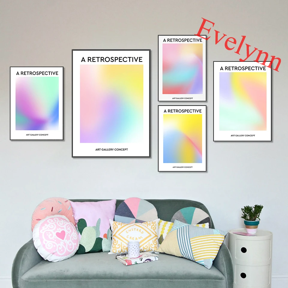 

Pastel Gradient Retro Poster, Holographic,Midcentury Art,Psychedelic,Spiritual Energy Art Home Decor Canvas Wall Art Prints Gift