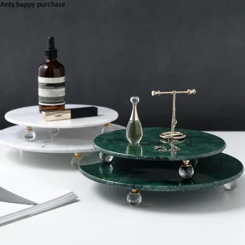 

Nordic Natural Marble Green Round Rhinestone Bottom Tray Cake Dessert Dinner Plate Cosmetic Groceries Storage Decorative Tray