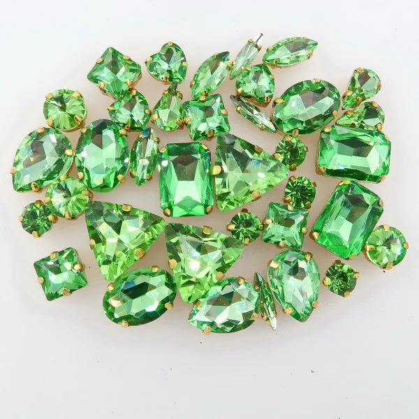 A9 Peridot 50 шт./пакет формы с золотым коготь Установка ясный и желейные конфеты стеклянные стразы цвета Кристалл пришить стразы торжественное платье, обуви, сумок и diy кружевной отделкой - Цвет: A9 Peridot