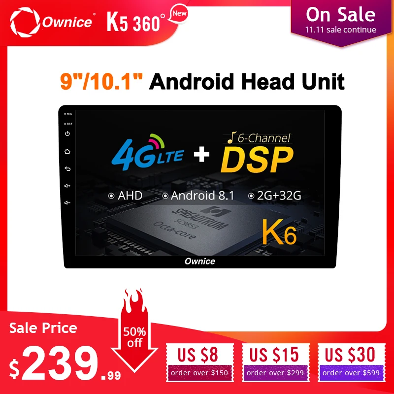 Excellent Ownice K6 8 Core Android Universal 2 Din Car Radio  9" 10.1" Auto Audio Player Vedio GPS DSP Support 4G LTE SIM Card AHD Camera 0
