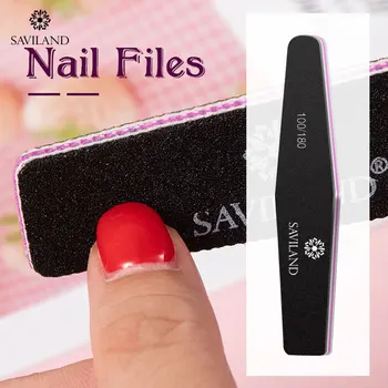 

Saviland Glitter Black Solid Pad File Polish Strips Nail Files Buffer Buffing Slim Thick Sponge Soft Polishing Manicure Tools