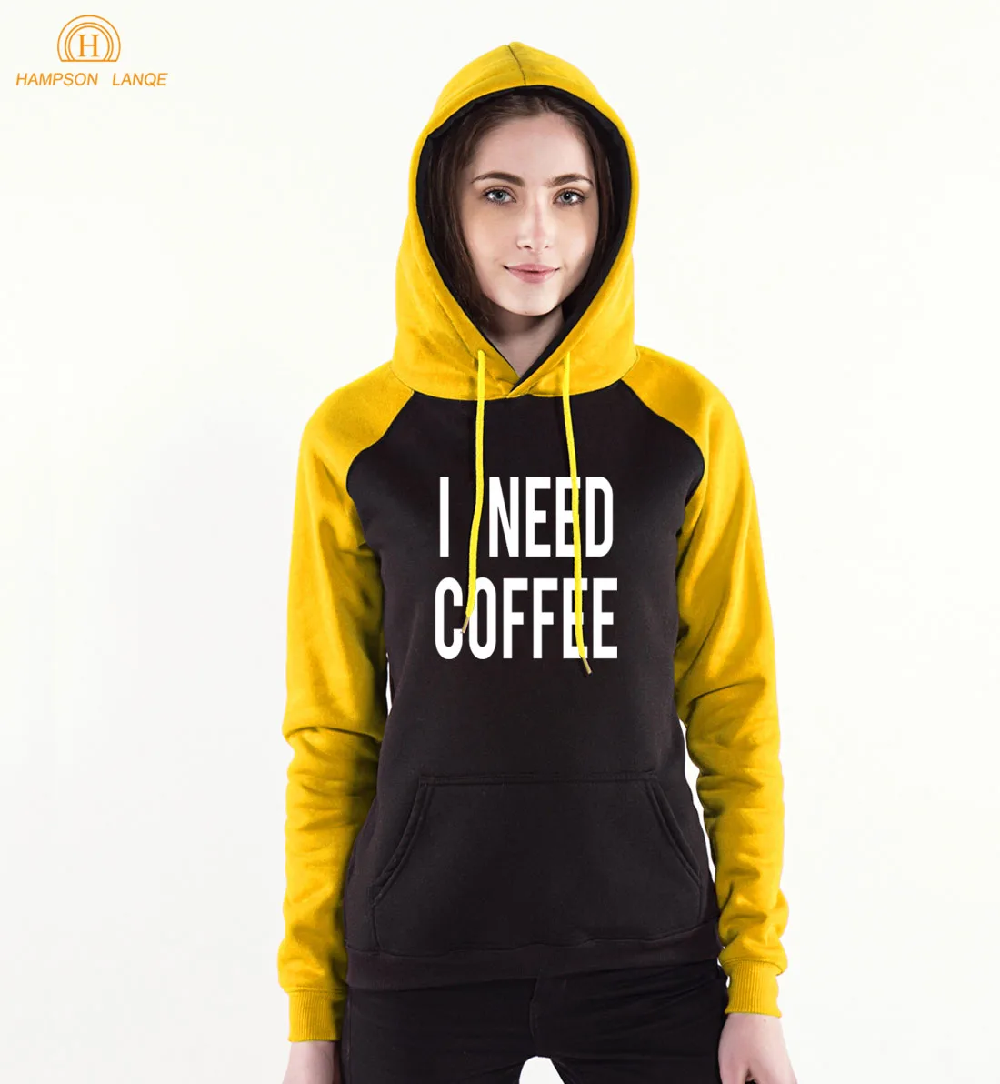 I Need Coffee Letters Print Women Raglan Hoodies Spring Autumn Kawaii Sweatshirts Fleece Women's Kpop Long Sleeve Hoodies - Цвет: Цвет: желтый