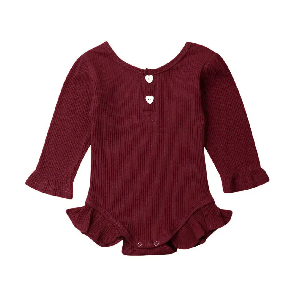 Wine Red Bran Baby Боди Новорождённые Дети Одежда для маленьких девочек трикотажный гофрированный однотонный комбинезон с длинными рукавами боди комбинезон Осенний наряд - Цвет: Wine Red