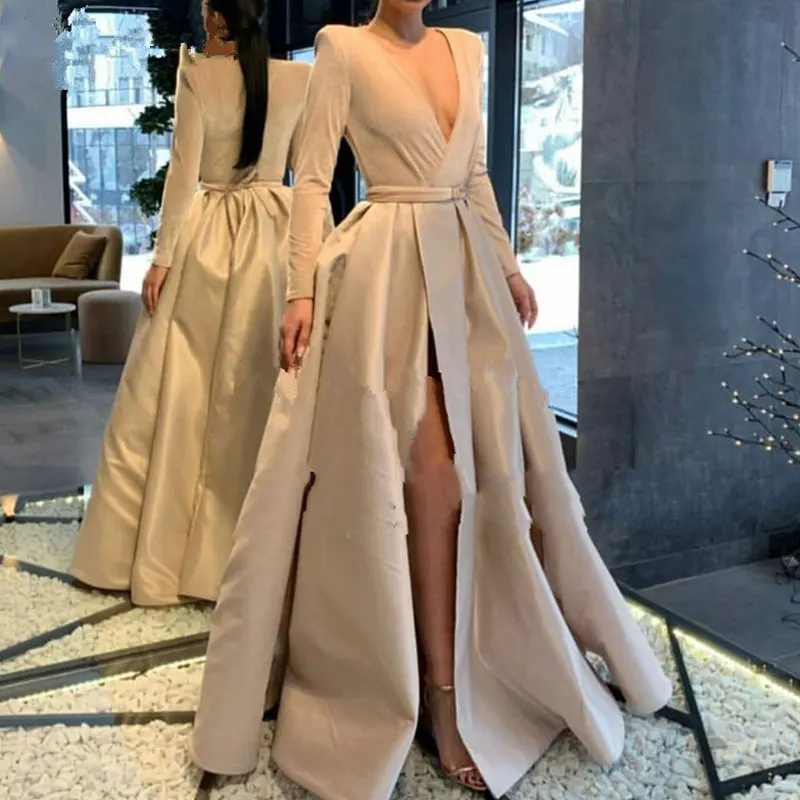 Мусульманские длинные стрейч вечерние платья для выпускного вечера vestido de noiva sereia платье атласное халат de soiree элегантное платье сексуальное С Боковым Разрезом - Цвет: pink