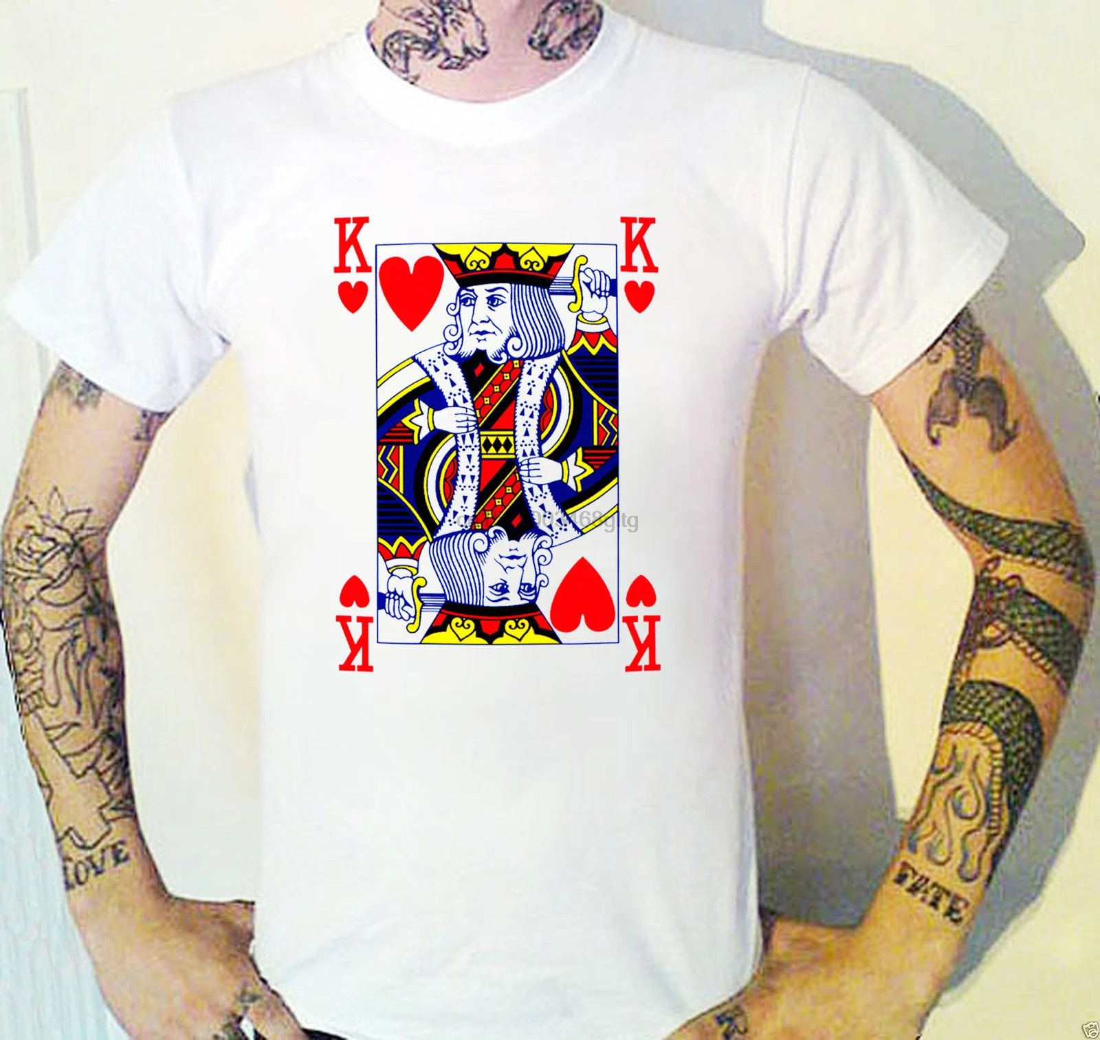 

New Summer Style Unny Novelty Hip Hop Rock T-Shirts Men King of Hearts T-Shirt. Playing Cards Poker Blackjack Cool Tees