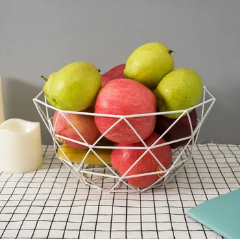 

Multi-function Geometric Iron Wire Basket Fruit Storage Tray Bowl Tableware Display Rack Holder Home Dining Table Decor LF327