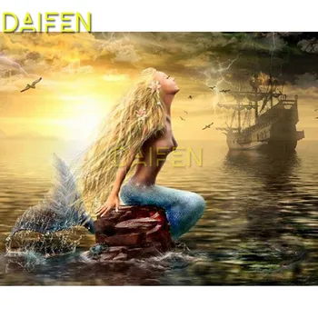 

Full Square Diamond painting Cross stitch mermaid boat rock seagull 5D DIY Diamond embroidery Full Round Diamond mosaic