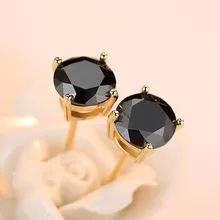 Роскошные женские маленькие черные круглые серьги милые Бохо желтое золото серьги-гвоздики модный камень Циркон Свадебные серьги для женщин