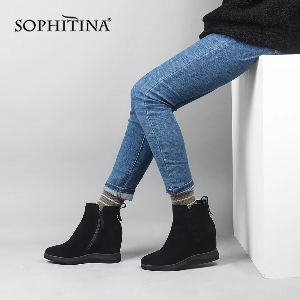 SOPHITINA/зимние теплые ботинки; Высококачественная удобная обувь из коровьей замши на танкетке; модная обувь на молнии; новые женские ботильоны; SO297