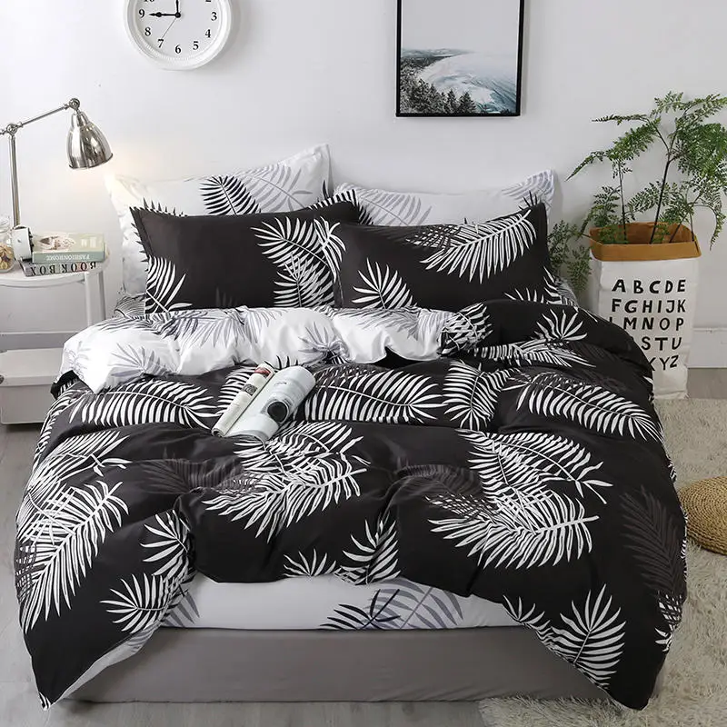 

black leaf comforter bedding sets twin Full queen king size bed set soft duvet cover with bedsheets and pillowcase bed comforter
