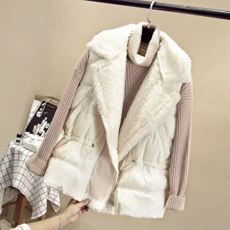 

Nice Winter Tide Korean Zipper Waistcoat Casual Female Lambwool Patchwork Waist Cotton Vest Jacket