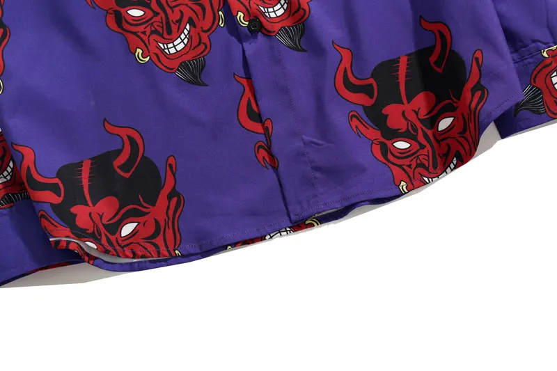 GONTHWID Devil/рубашки с длинными рукавами и принтом в стиле Харадзюку, Повседневная рубашка на пуговицах, уличная мода, повседневные рубашки, футболки, топики