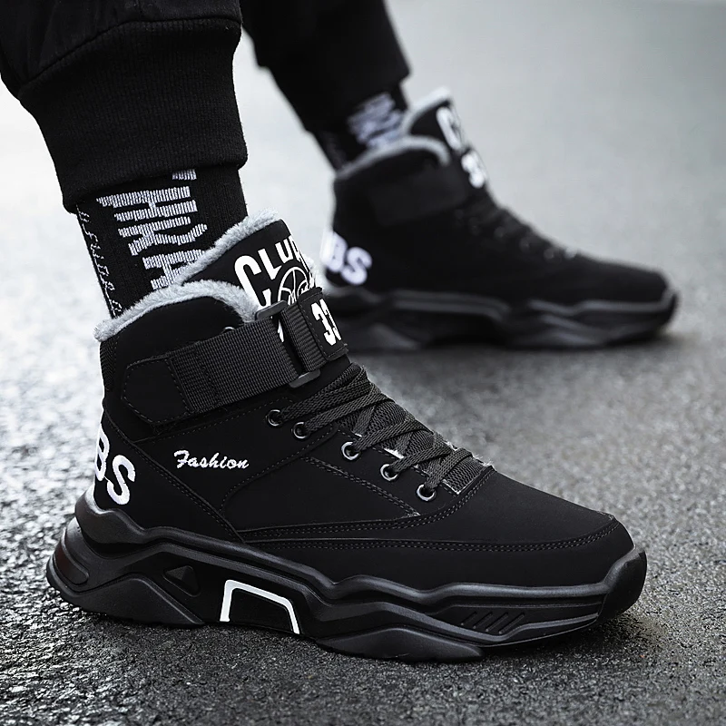 

Winter Men Boots Warm Plush High-top Sneakers Men's Cross-border Casual Mens Flats Snow Boots 2020 Cold Protection Winter Shoes