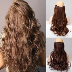 24inch Invisible Wire No Clip One Piece Halo Hair Extensions Secret Fish Line Hair Pieces Wave Long Straight Synthetic Fake
