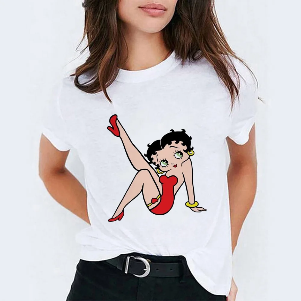 Camiseta Mujer Betty Boop езда на велосипеде Vogue принцесса мультфильм печати белый хлопок Футболка для женщин эстетический стиль Kpop футболка Femme - Цвет: 3