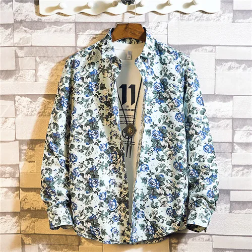 Хорошая печать мужская с длинными рукавами Мужская рубашка Chemise Мужская, для общественных мест мужской Выпускной клубный топ одежда - Цвет: Небесно-голубой