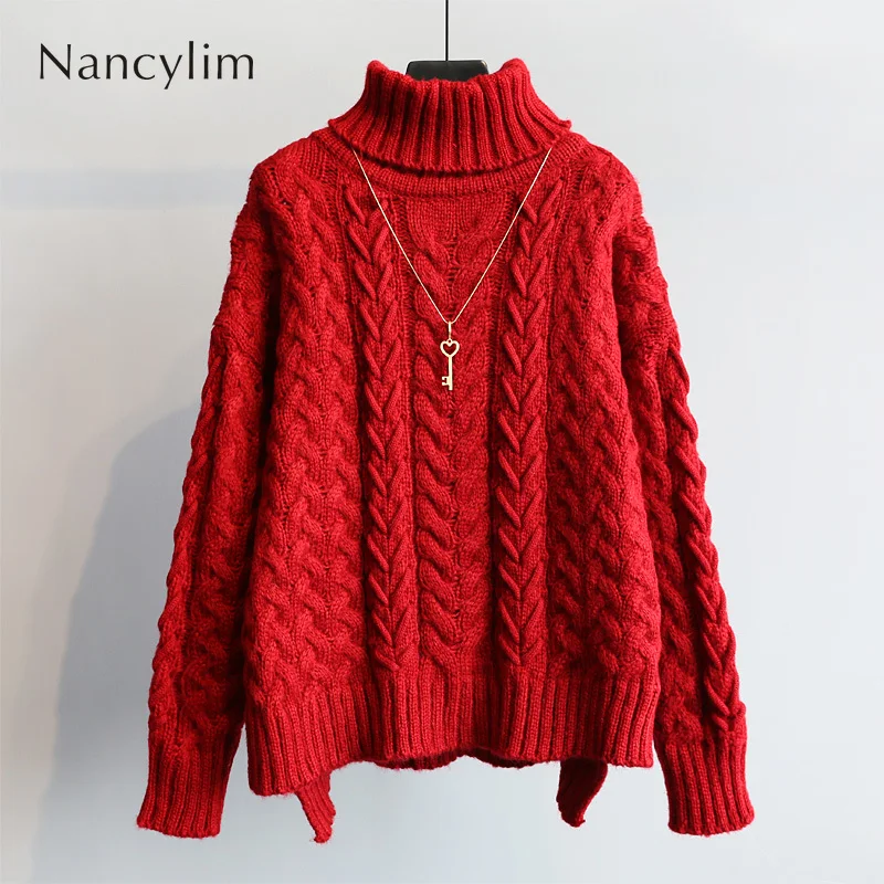 

Classic Turtleneck Sweater Woman Thickened Warm Pullover Fall Winter Female Students Loose Knit Coat Streetwear Jacket Thread