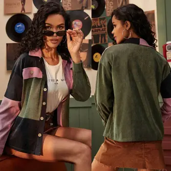 

Womail Jacket Women Autumn Vintage Corduroy Jacket Loose Long Sleeve lapel female Fashion Jacket Streetwear Outwear Coats