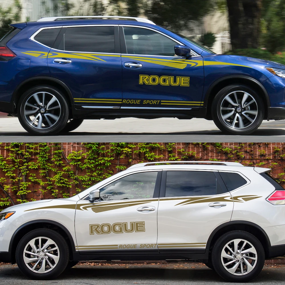 2 шт. для Nissan Rogue Car длинные Боковые Полосатые наклейки виниловая пленка водонепроницаемый авто гоночный Стайлинг Персонализированная Наклейка Автомобильные аксессуары