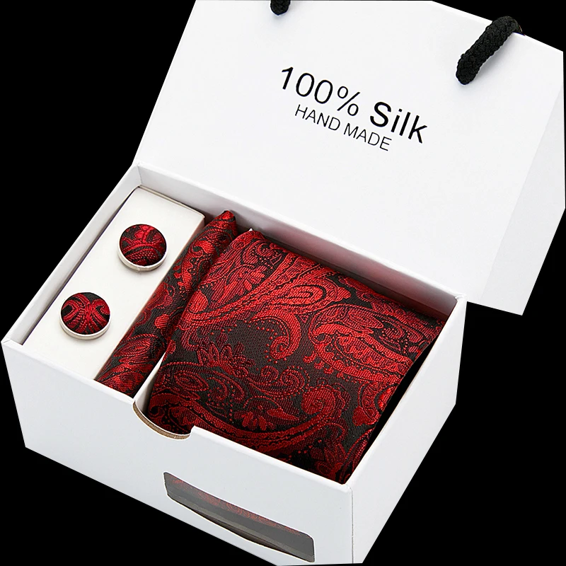 Classical New 8CM 100%Silk Necktie Handkerchief&Cuffink&Tie Set Stripe Dot Floral Neckties Formal D