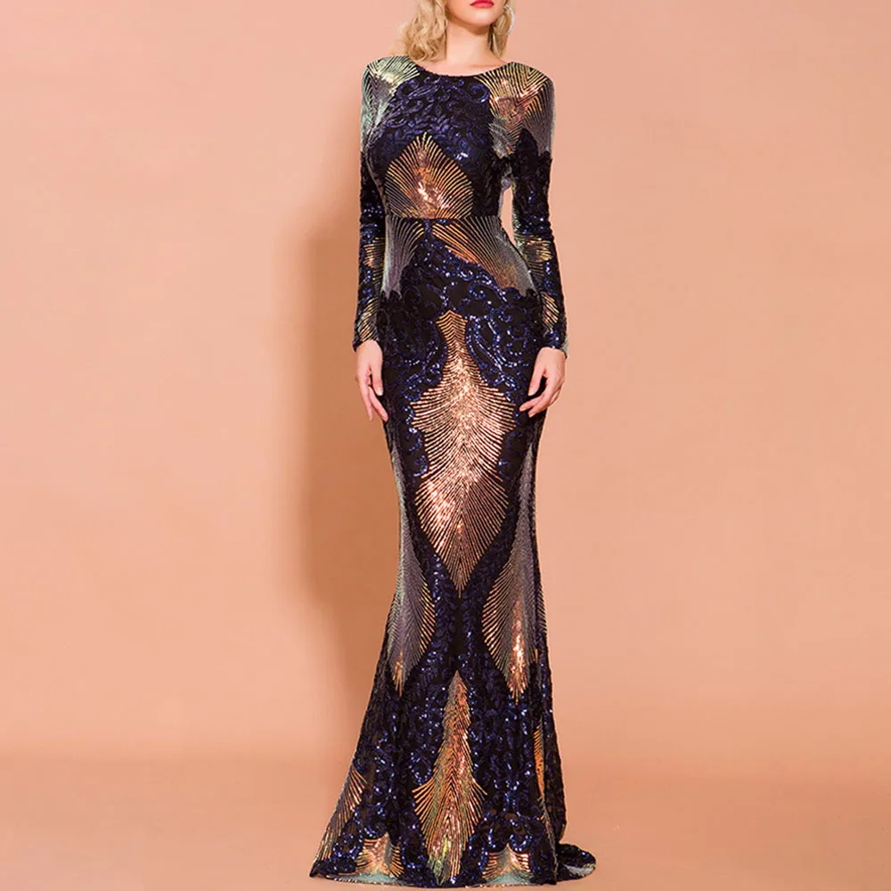 Dressv Черное вечернее платье с овальным вырезом, длинные рукава, Русалка, длина до пола, блестки, для свадьбы, вечеринки, официальное вечернее платье es