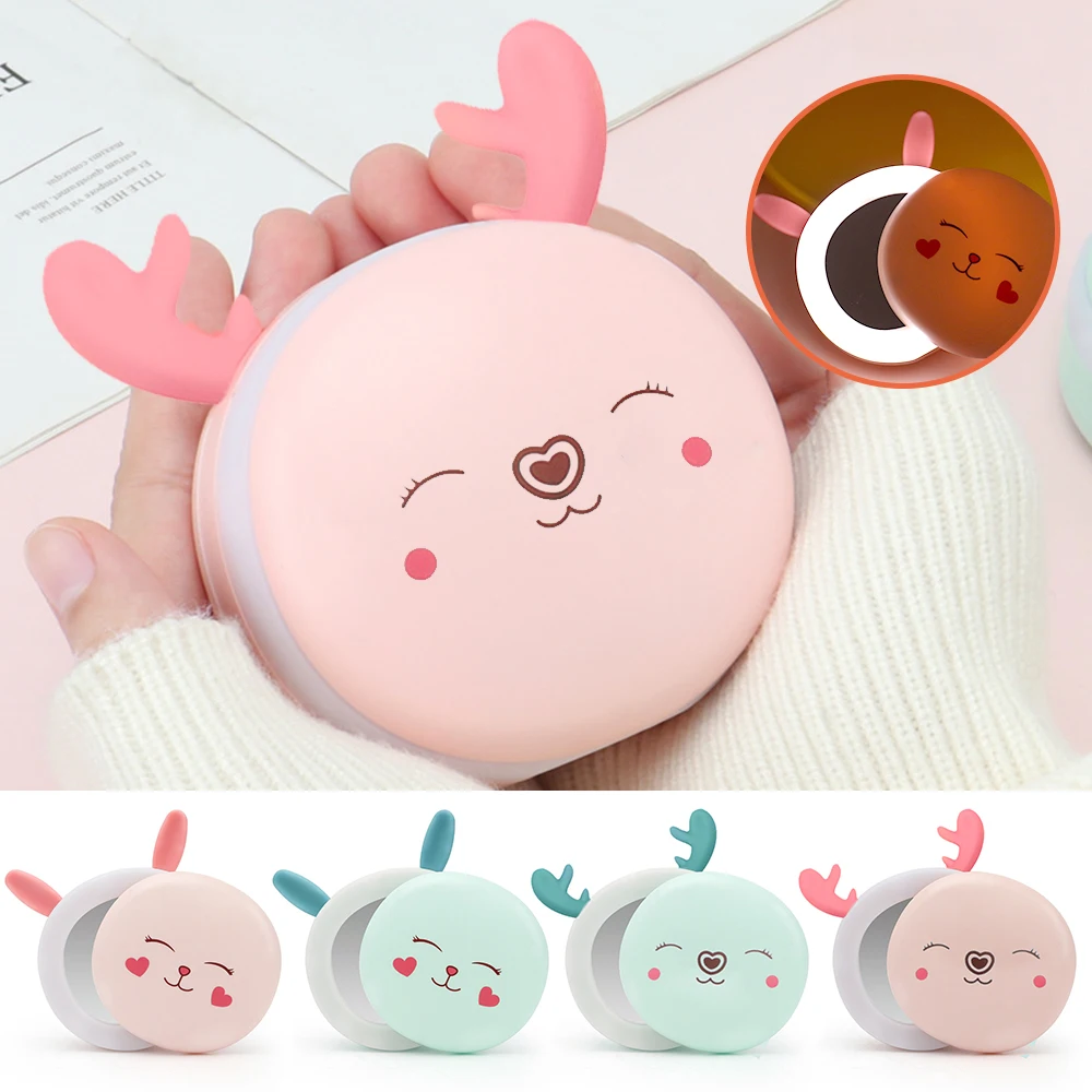 

600mAh Portable Mini Hand Warmer USB Rechargeable Power Bank Hand Warmer Electric Makeup Mirror LED Light Double-Sided Heating